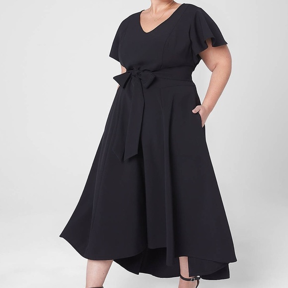 Lena V-Neck High-Low Midi Dress - Picture 1 of 8